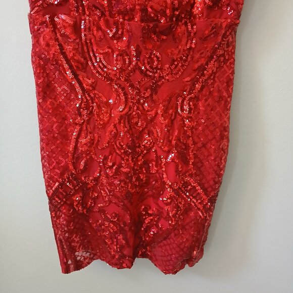 B.Darlin Junior's Sz XS Strappy Square-Neck Bodycon Dress Red Sequins Mini Lined - Picture 15 of 16